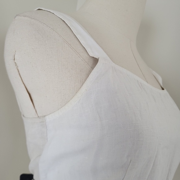 Linen Midi Dress Sleeveless Straps Square Neckline Slit Fitted Tight Bodycon - Picture 9 of 15